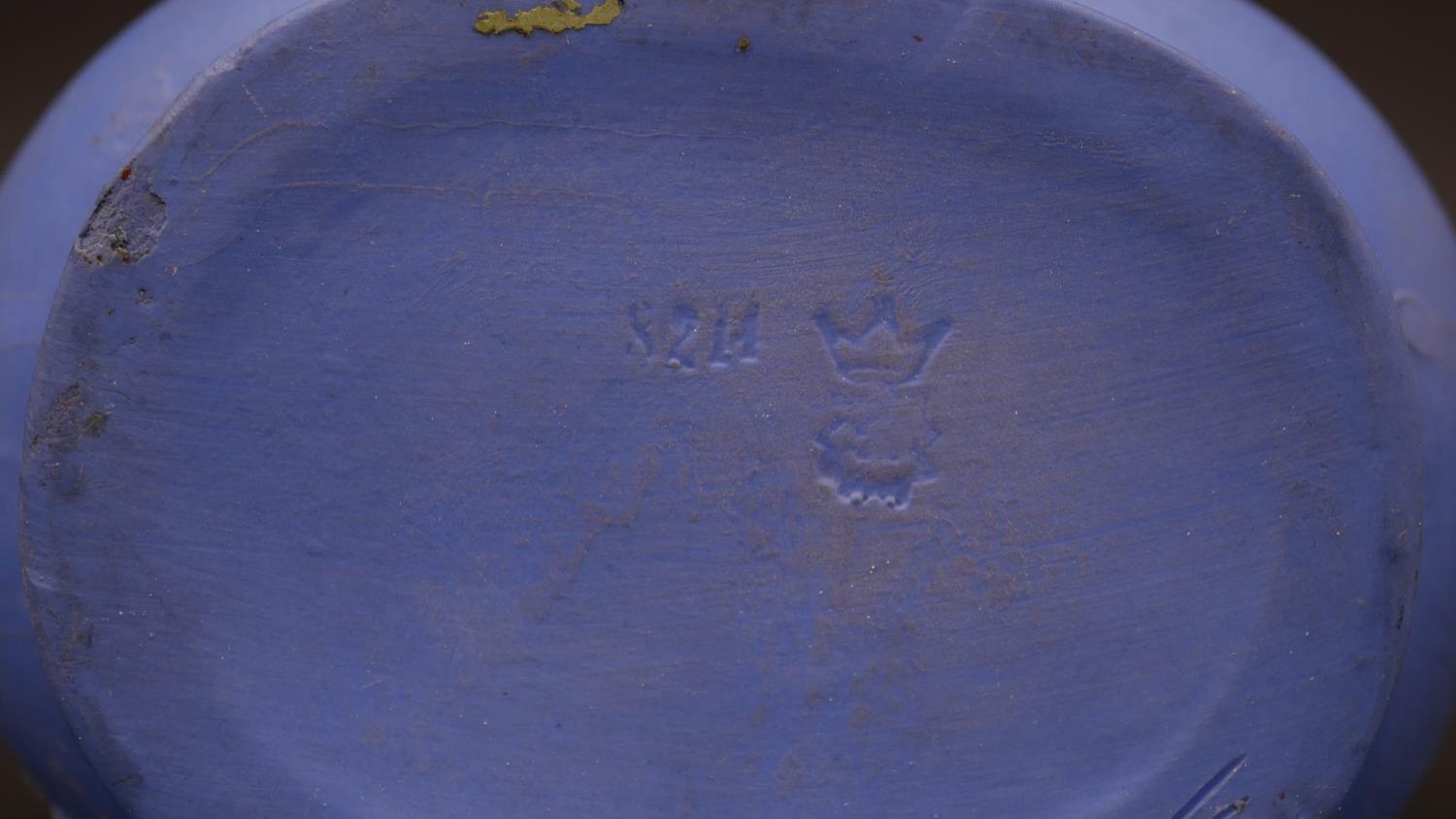 Three pieces of 20th century blue and white Wedgwood Jasperware. Including a pair of two handled - Image 8 of 8