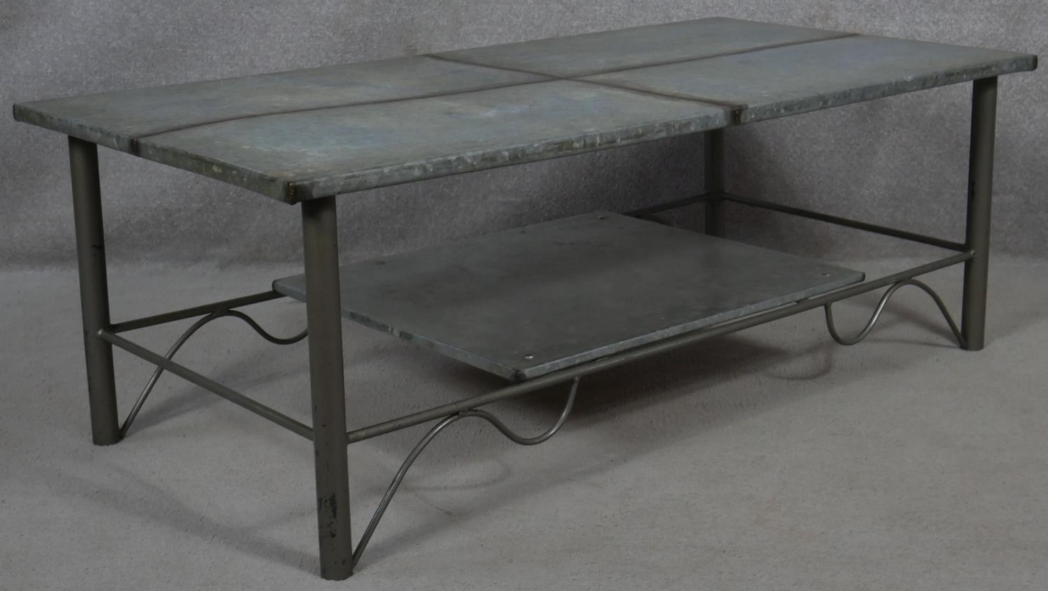 A metal framed low table with zinc lined top. H.43 L.120 W.60.5cm - Image 3 of 4