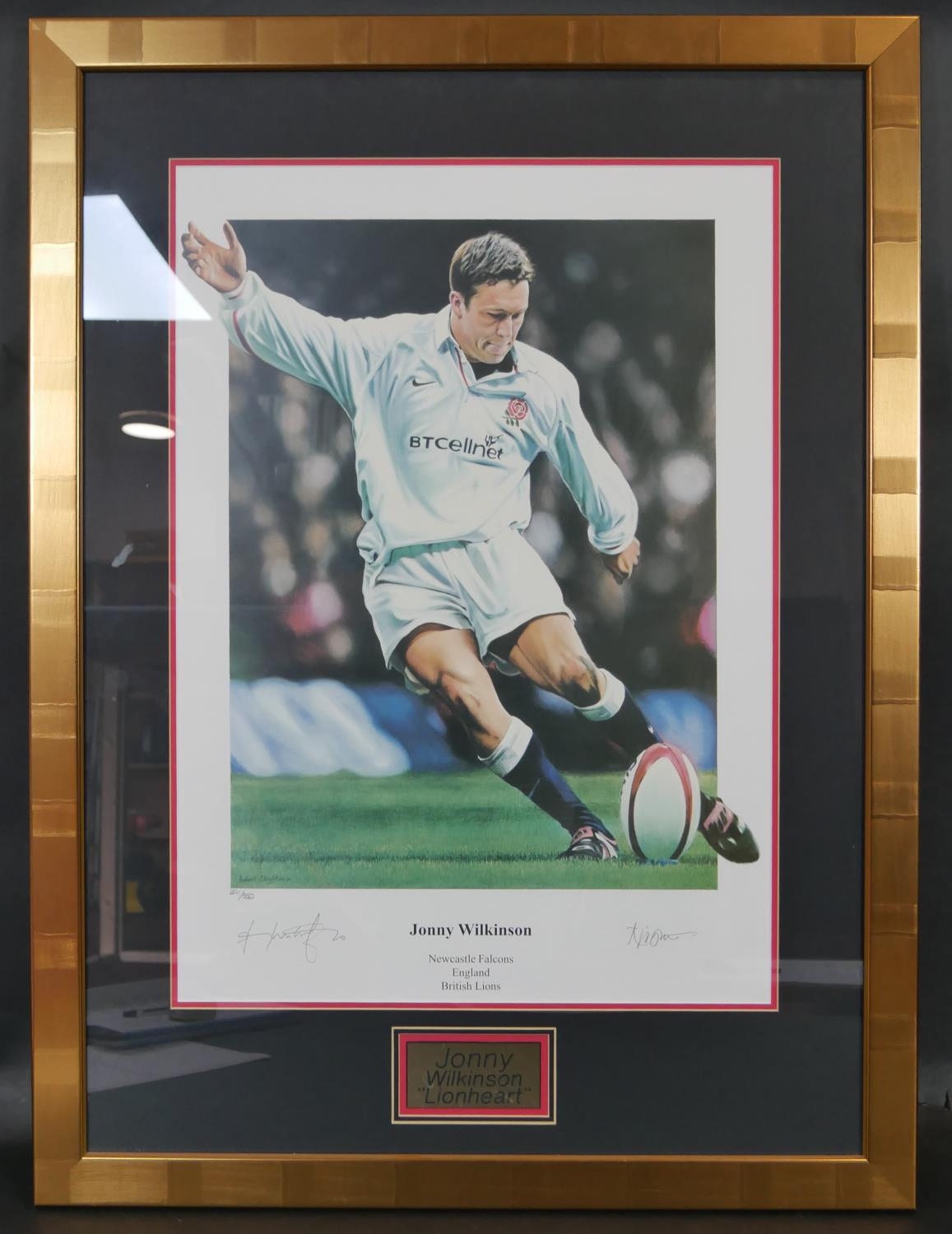 A framed and glazed signed limited edition print 'Johnny Wilkinson Lionheart' by Robert J Highton, - Image 2 of 7