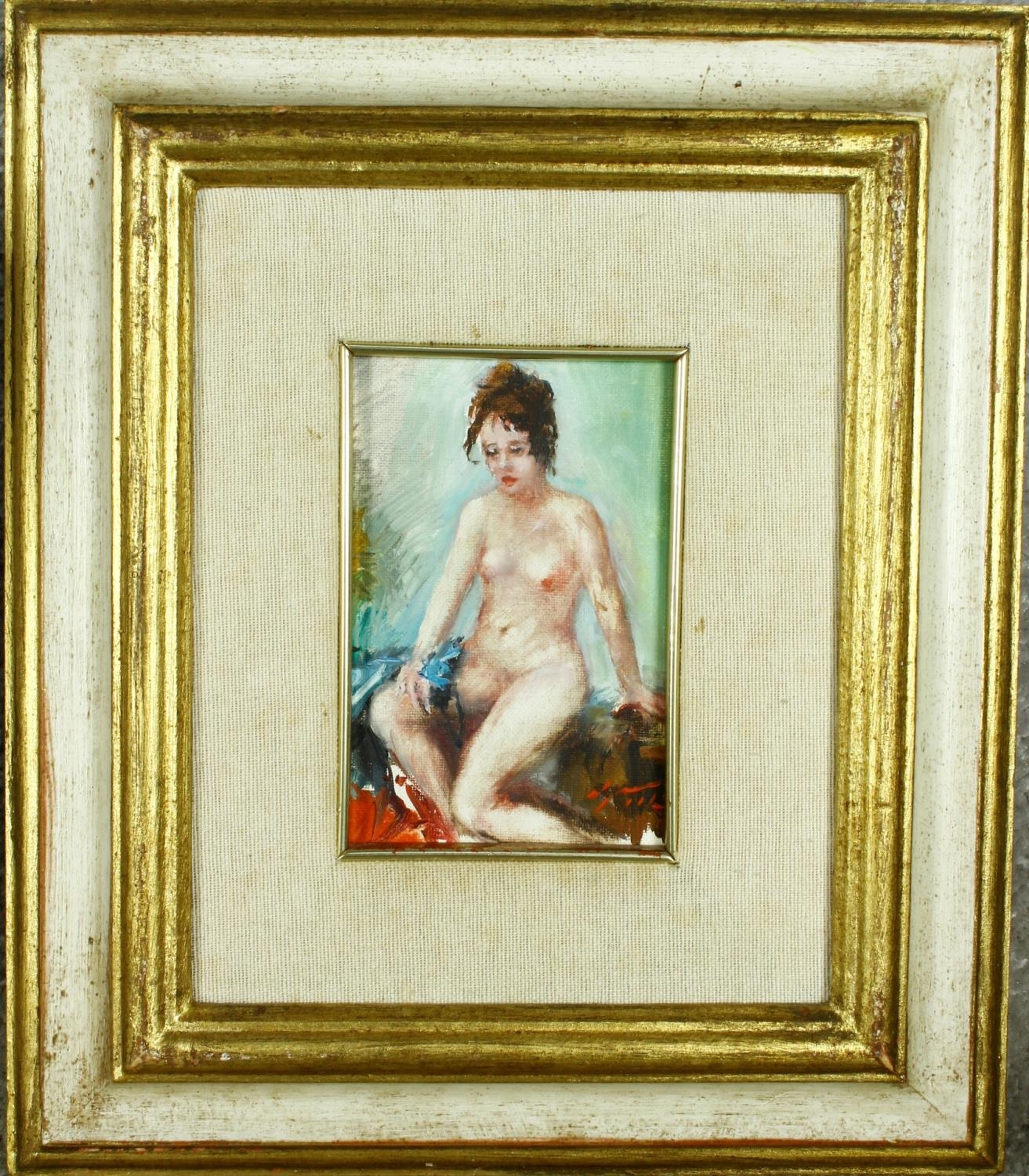 A framed oil on board, nude study, signed U Tilli and dated to the reverse. H.32 W.28cm - Image 2 of 7
