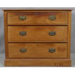 A late 19th century walnut chest of three long drawers on plinth base. H.77 W.92 D.53cm
