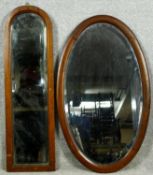 Two Edwardian bevelled glass mahogany framed dressing table mirrors. H.80cm