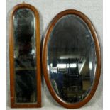 Two Edwardian bevelled glass mahogany framed dressing table mirrors. H.80cm