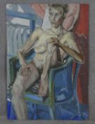 Oil on board, expressionist nude study, signed Wendy Bratby to the reverse. H.85 W.59.5cm