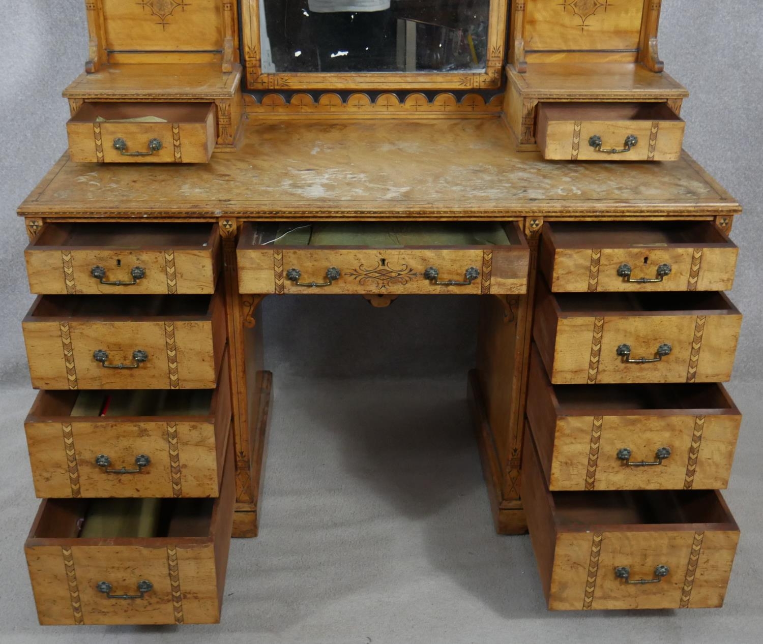 A late 19th century Aesthetic style walnut dressing table with incised carved decoration and ebony - Image 2 of 15