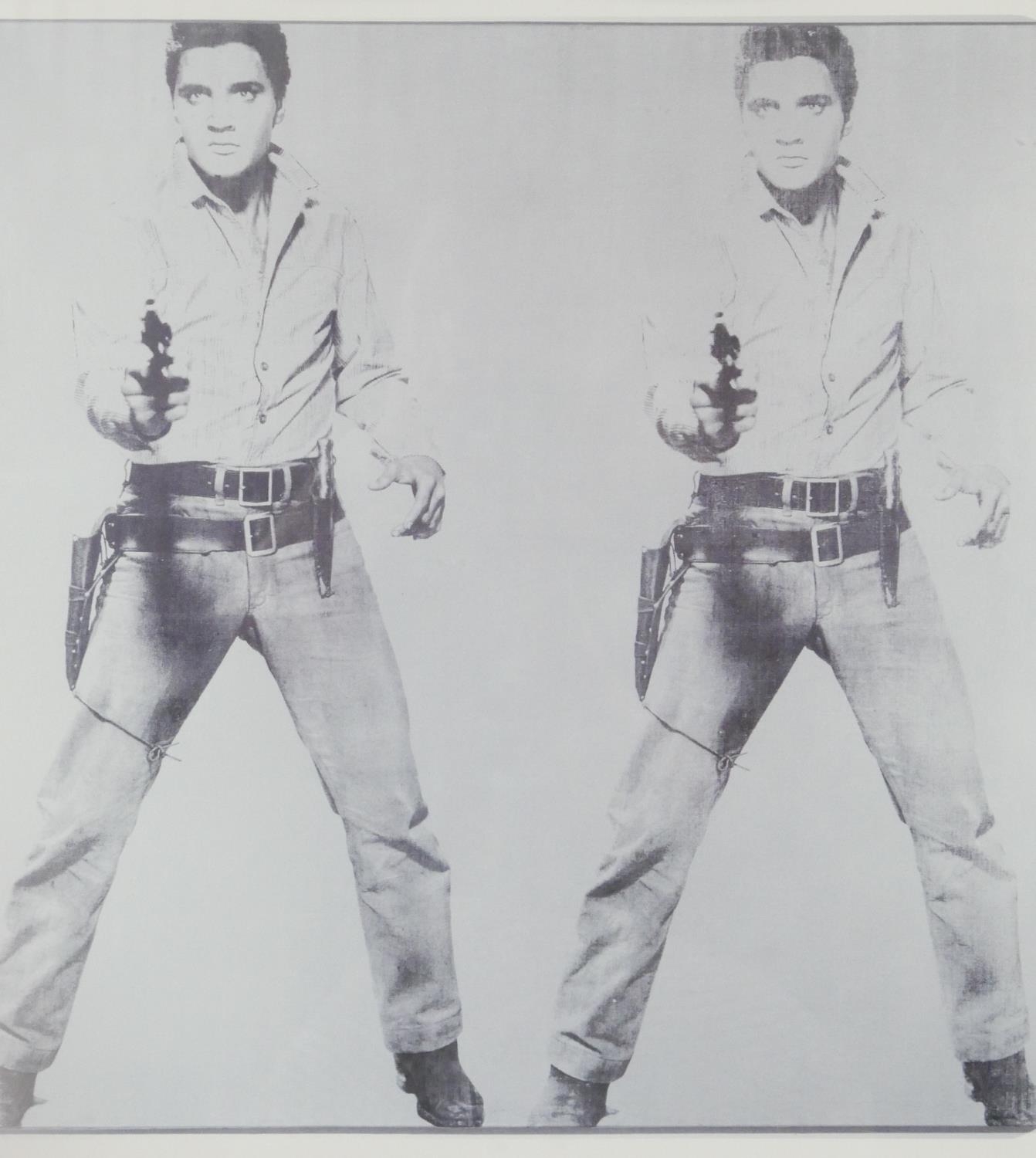 After Andy Warhol, a framed and glazed print titled Double Elvis. H.71 W.39.5cm
