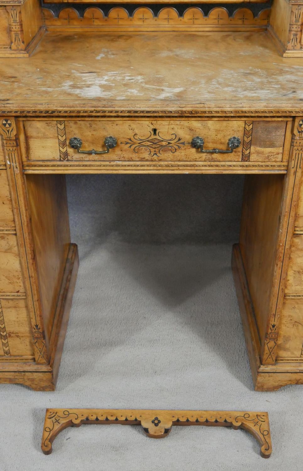 A late 19th century Aesthetic style walnut dressing table with incised carved decoration and ebony - Image 11 of 15