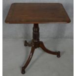 A 19th century mahogany tilt top table on swept tripod base, H.75 L.71.5 59cm