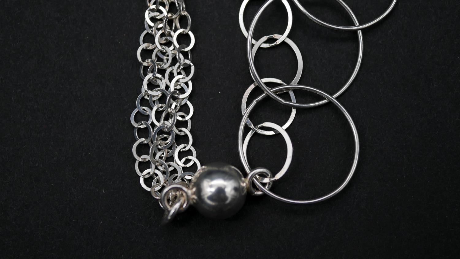 A Italian multi link long silver statement necklace, with various size and shape links, fastens with - Image 2 of 5
