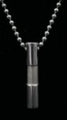 A silver and diamond pendant and chain. A silver ball link chain with a cylindrical three section