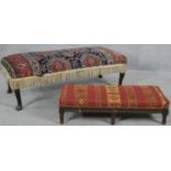 A kelim upholstered footstool on cabriole supports and a similar 19th century stool. H.30cm