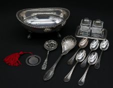 A miscellaneous collection of Continental silver, to include a shaped bowl, desk stand with