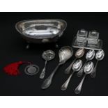A miscellaneous collection of Continental silver, to include a shaped bowl, desk stand with