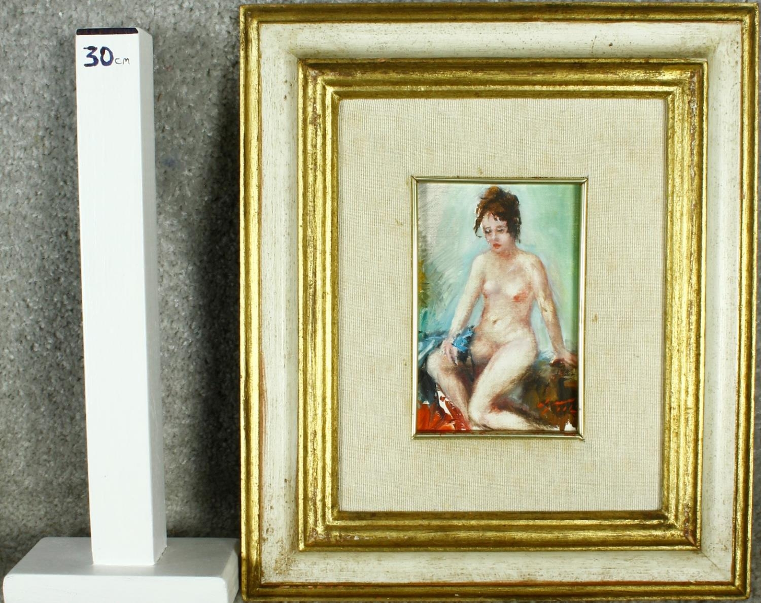 A framed oil on board, nude study, signed U Tilli and dated to the reverse. H.32 W.28cm - Image 5 of 7