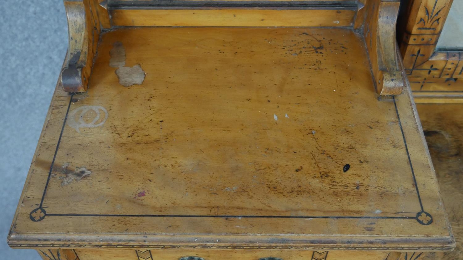 A late 19th century Aesthetic style walnut dressing table with incised carved decoration and ebony - Image 10 of 15