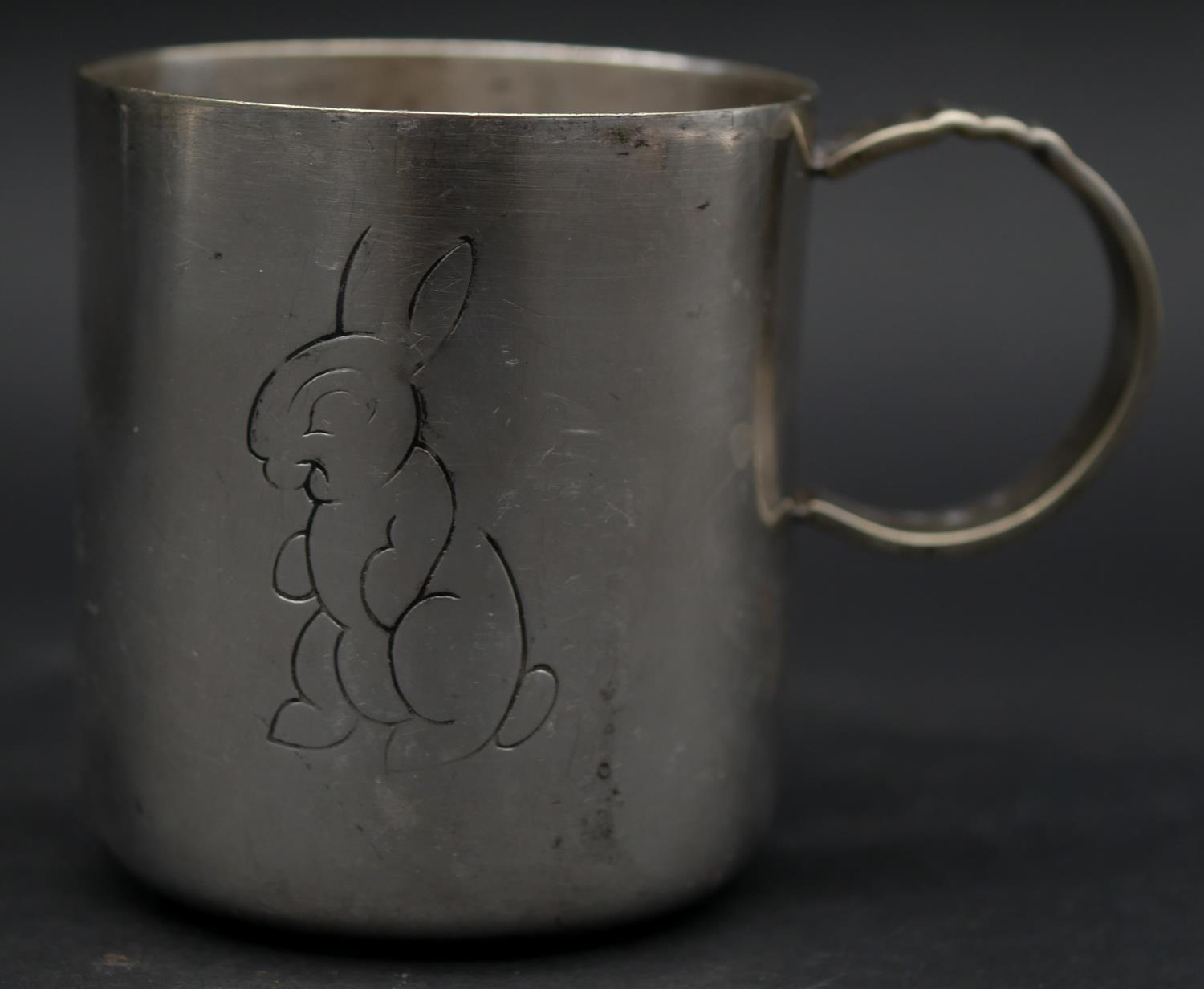 A silver plated child's dinner set, each piece stamped with rabbit motifs and registered mark to the - Image 6 of 8