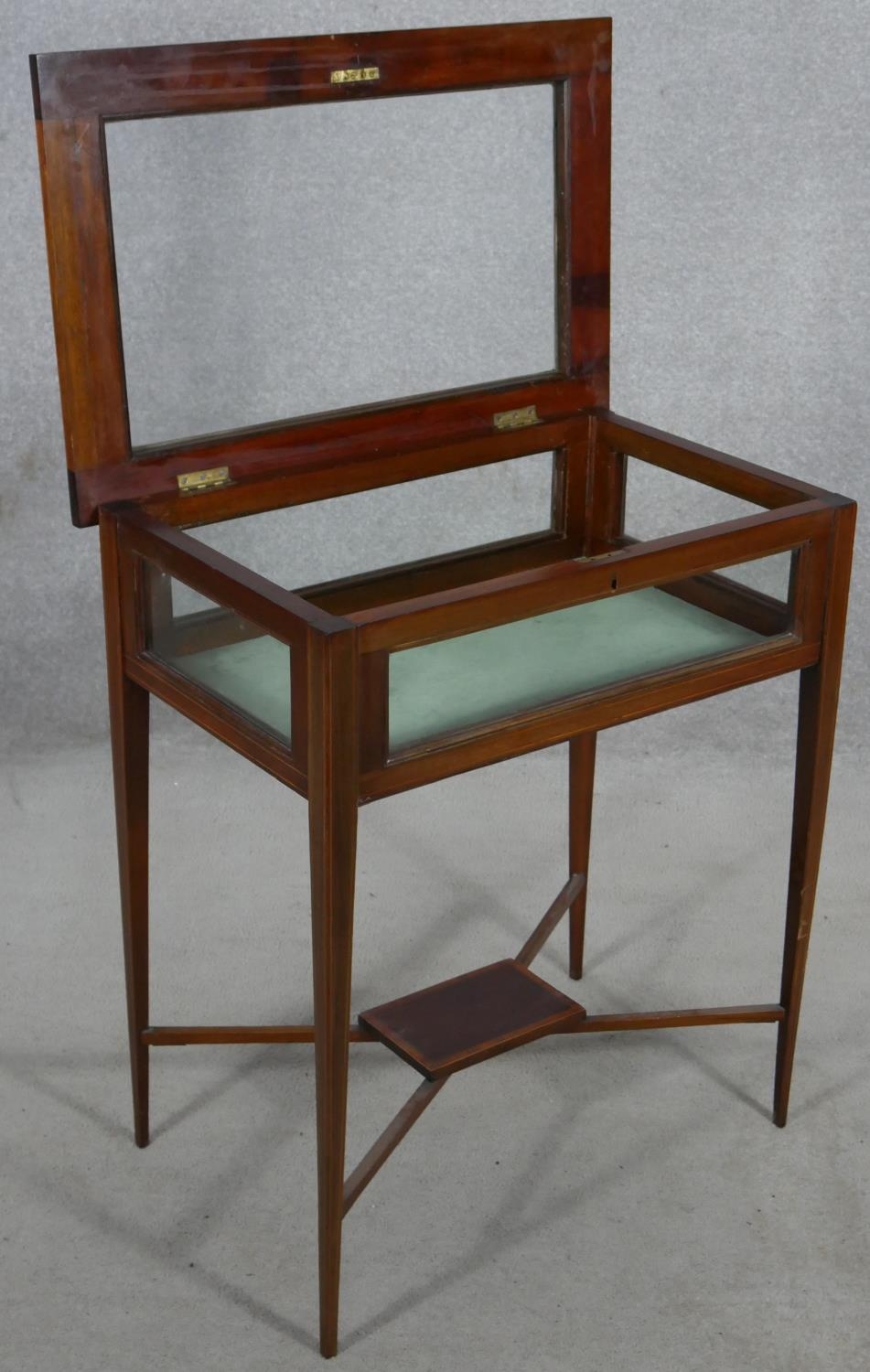 An Edwardian mahogany, satinwood crossbanded and ebony strung vitrine on square tapering supports - Image 4 of 7