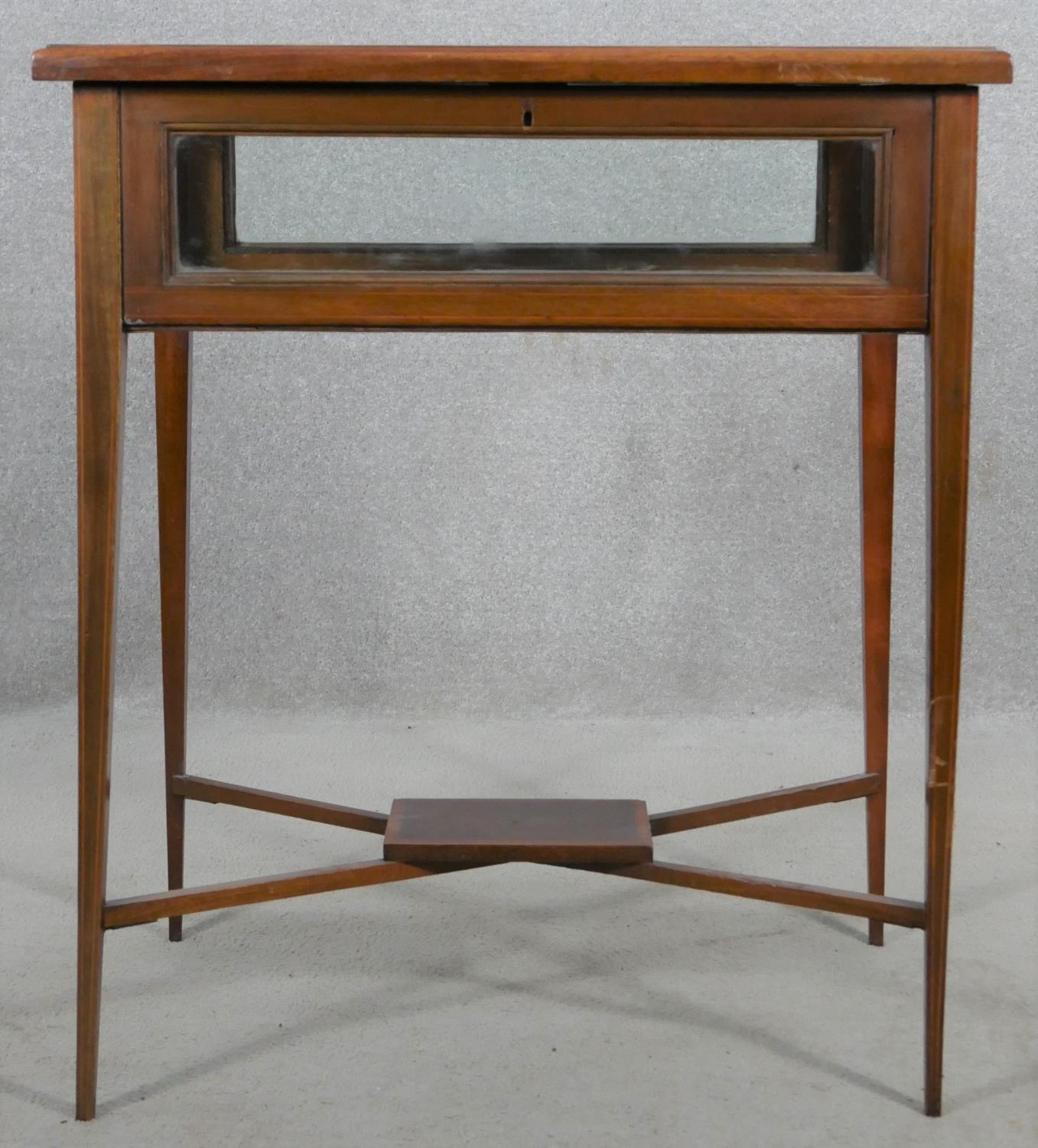 An Edwardian mahogany, satinwood crossbanded and ebony strung vitrine on square tapering supports - Image 2 of 7