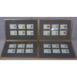 Four framed and glazed collections of antique embroidered silk floral cigarette cards. Each frame
