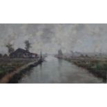 Henri Joseph Pauwels (1903-1983), oil on canvas, rural riverscape with farm buildings, signed. H.