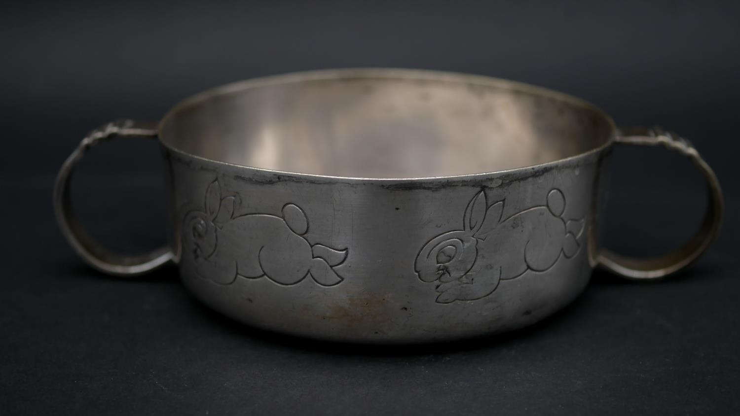 A silver plated child's dinner set, each piece stamped with rabbit motifs and registered mark to the - Image 2 of 8