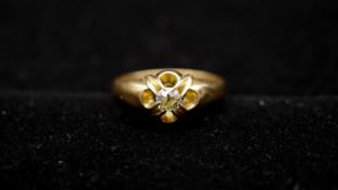 A Victorian 18 carat yellow gold and old mine diamond gypsy ring. Set with a cushion shape old