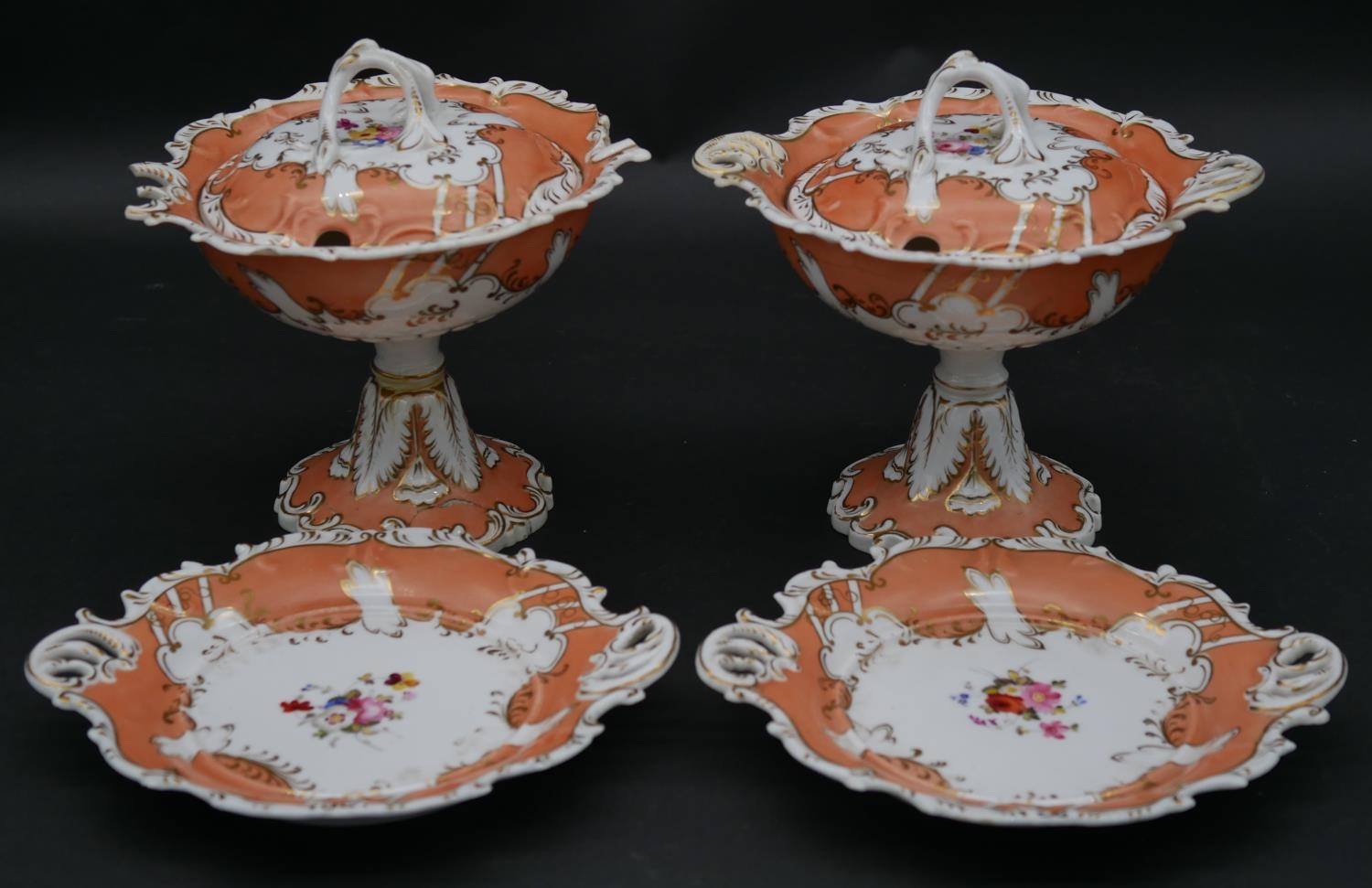 A pair of 19th century Chamberlains Worcester lidded bon bon dishes and the matching side plates