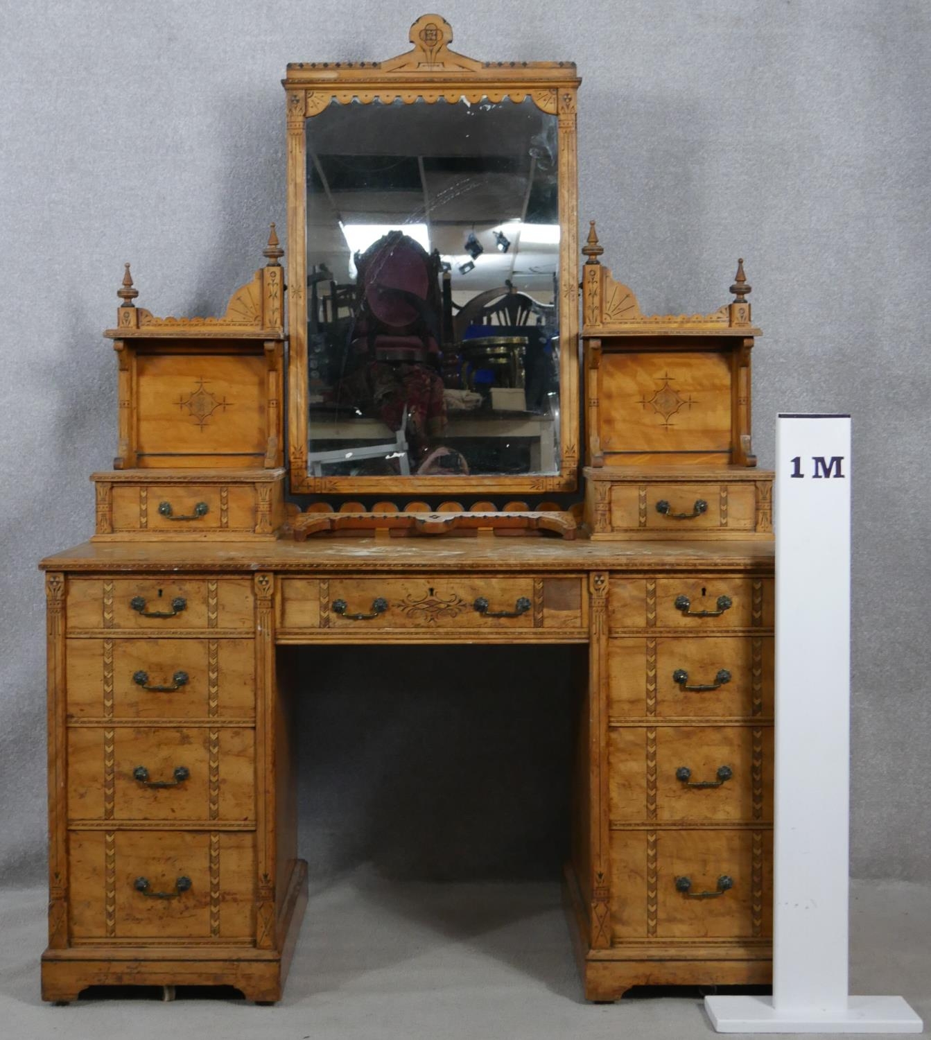 A late 19th century Aesthetic style walnut dressing table with incised carved decoration and ebony - Image 15 of 15