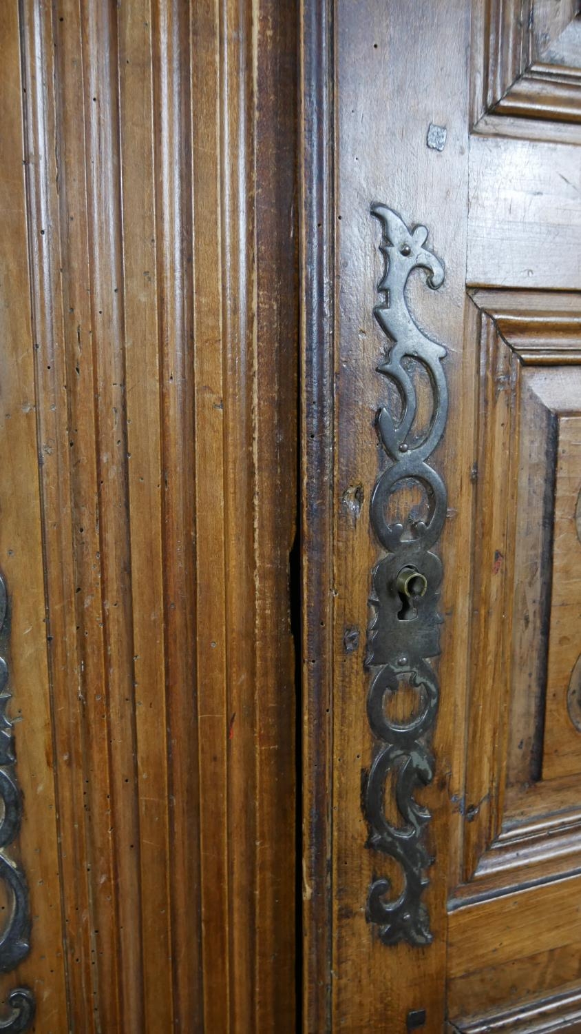 A 19th century carved chestnut French armoire. H.218 W.129 D.59cm (extensive woodworm damage and - Image 6 of 40