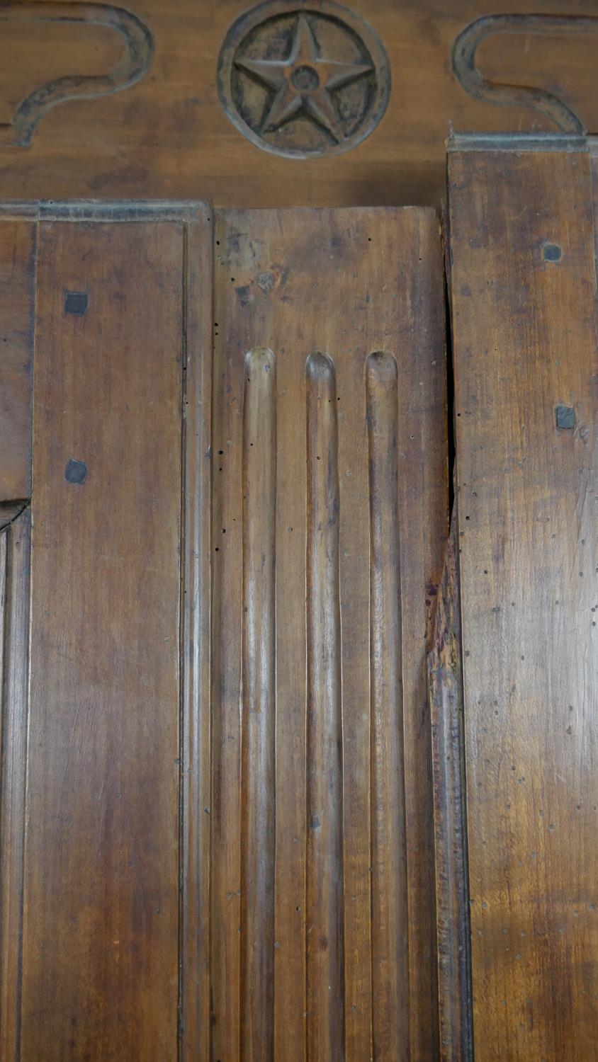A 19th century carved chestnut French armoire. H.218 W.129 D.59cm (extensive woodworm damage and - Image 5 of 40