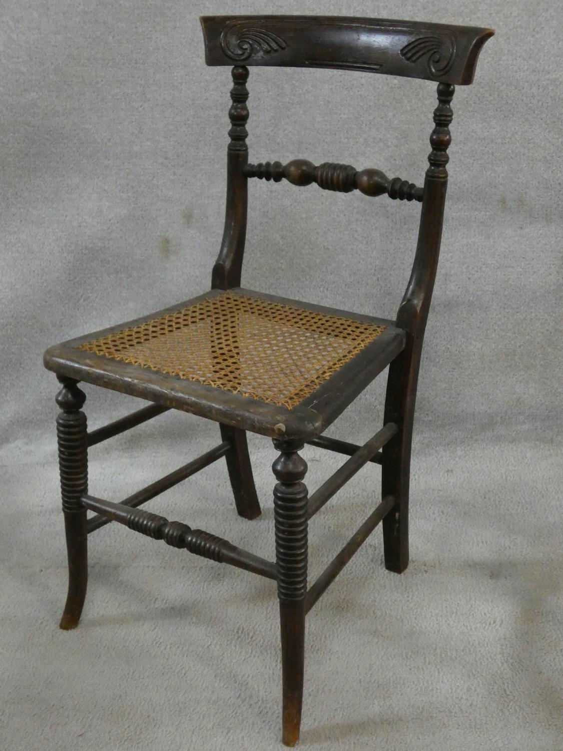 A pair of Regency faux rosewood bedroom chairs each with complementary carved back rails on ring - Image 7 of 10