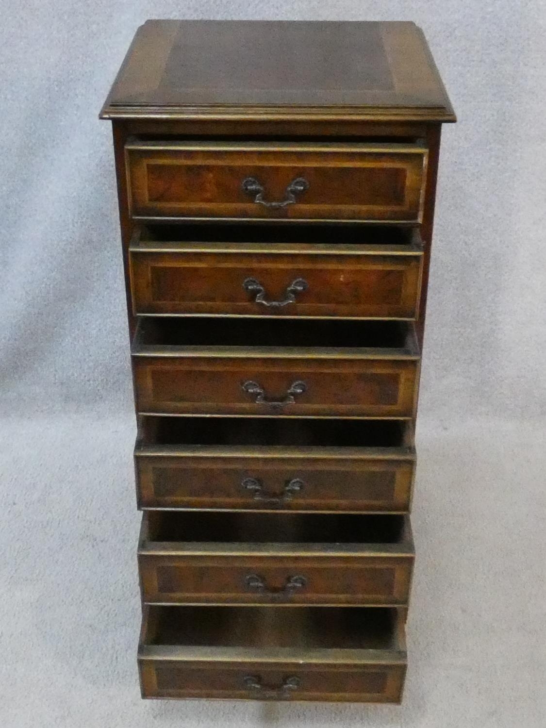 A Georgian style burr walnut and crossbanded small chest of six drawers on bracket feet. H.88 W.44 - Image 2 of 8