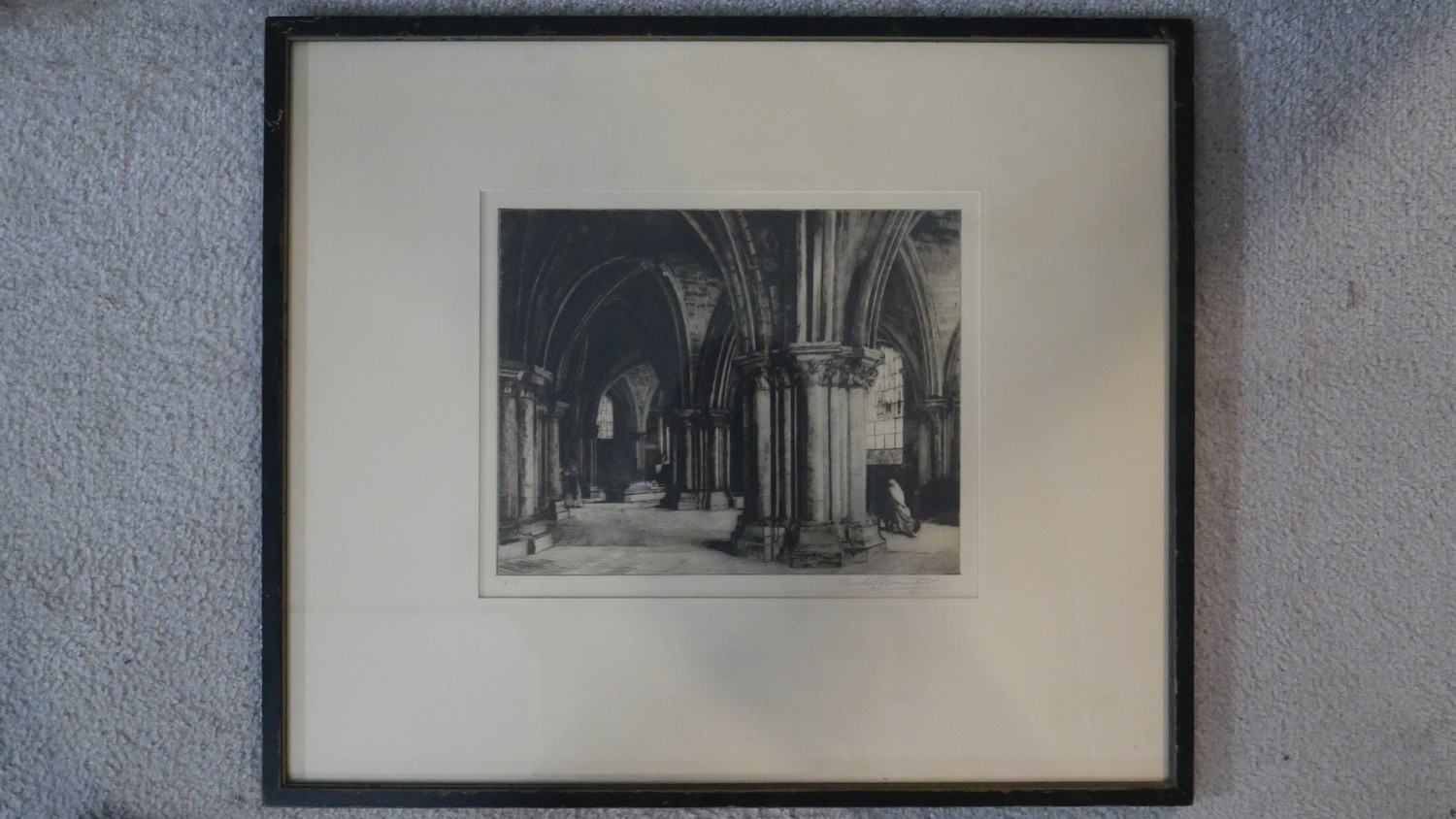 A 19th century framed and glazed etching, interior Bruges Cathedral, indistinctly signed and - Image 2 of 7