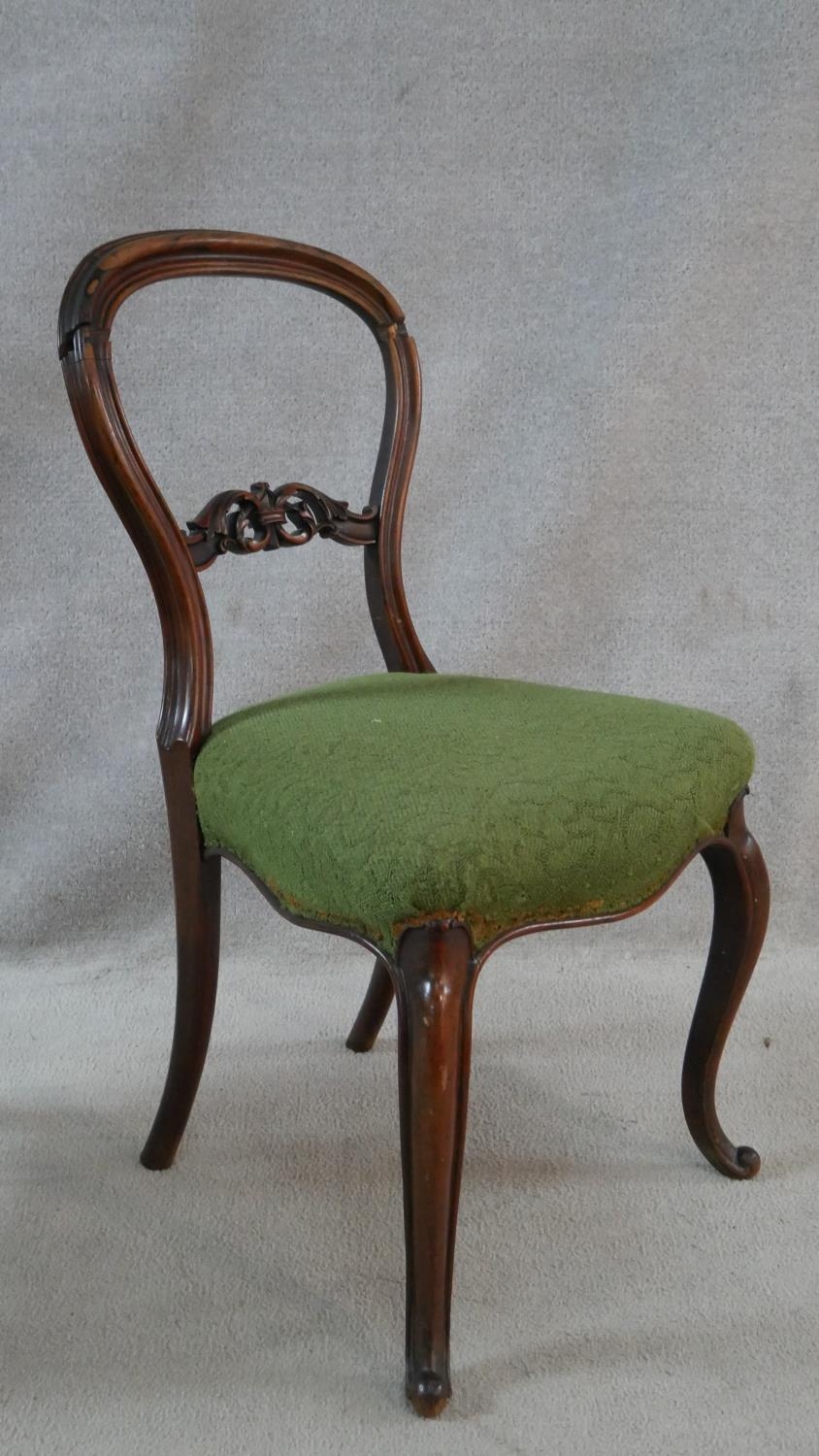 A pair of Victorian carved mahogany balloon back dining chairs on cabriole supports. H.88cm (damaged - Image 3 of 10
