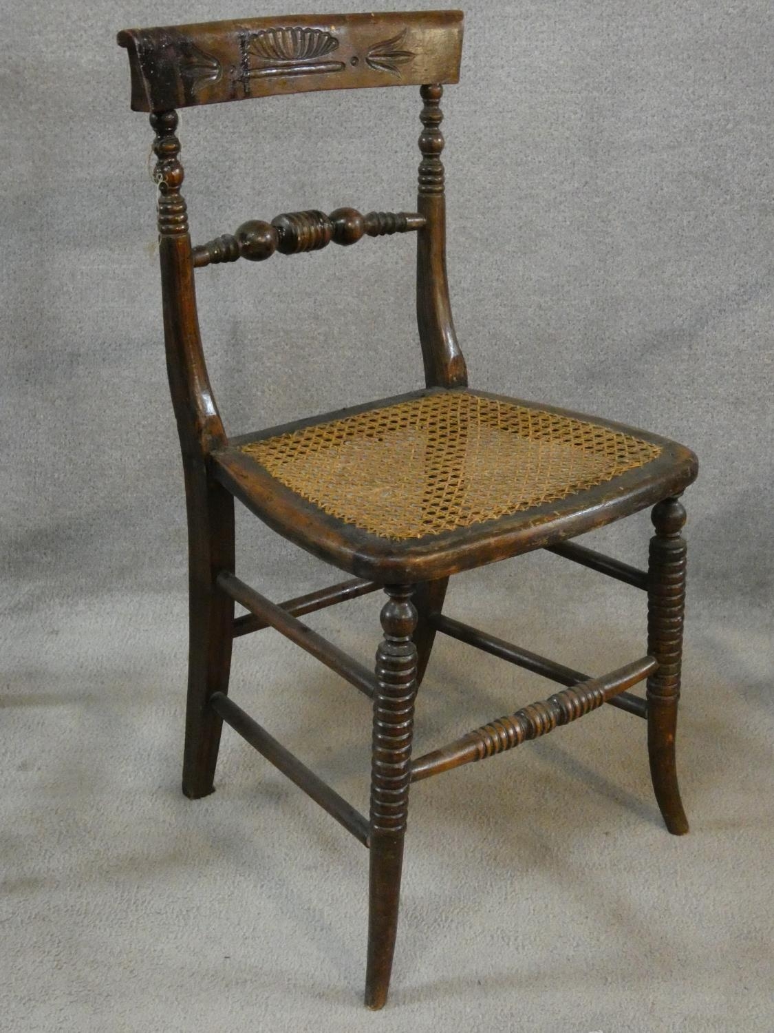 A pair of Regency faux rosewood bedroom chairs each with complementary carved back rails on ring - Image 3 of 10