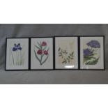 Four framed and glazed contemporary Oriental botanical prints of various flowers including Iris,