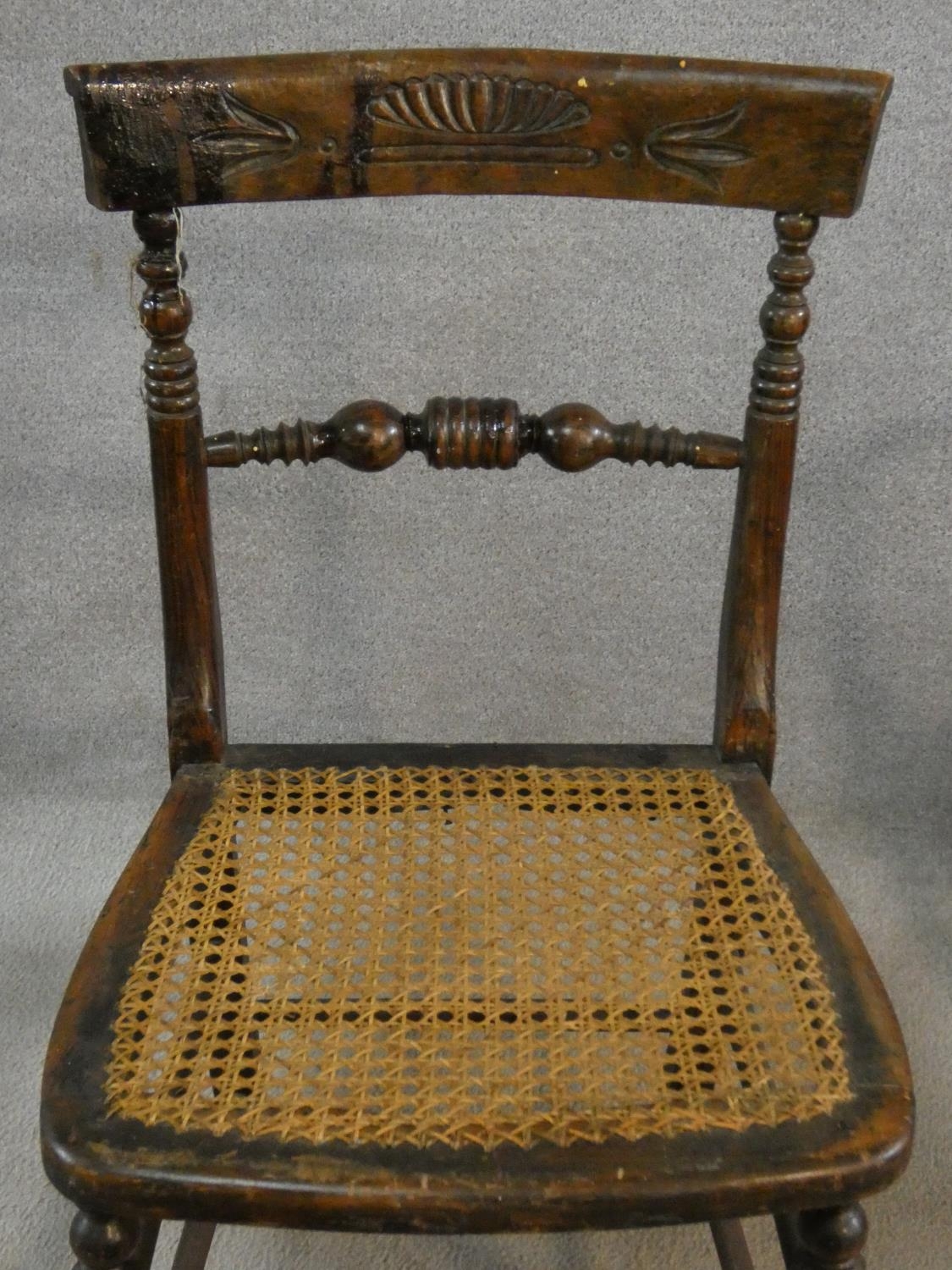A pair of Regency faux rosewood bedroom chairs each with complementary carved back rails on ring - Image 4 of 10