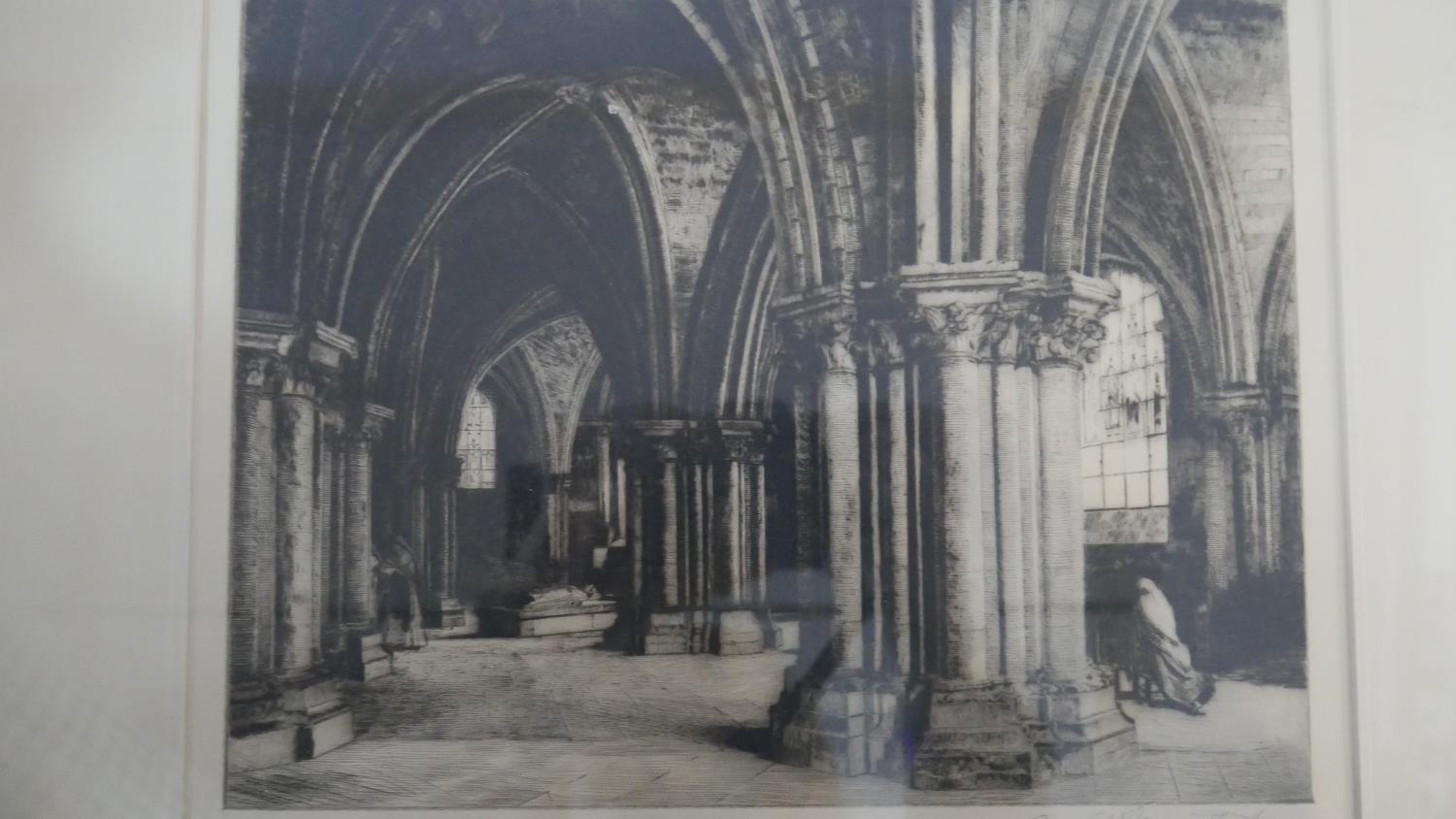 A 19th century framed and glazed etching, interior Bruges Cathedral, indistinctly signed and