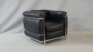 Le Corbusier, Charlotte Perriand, Pierre Jeanneret, a mid century LC2 armchair in black leather