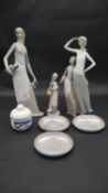 A collection of porcelain to include Villeroy and Boch and Continental figures including Nao. H.39cm