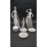 A collection of porcelain to include Villeroy and Boch and Continental figures including Nao. H.39cm