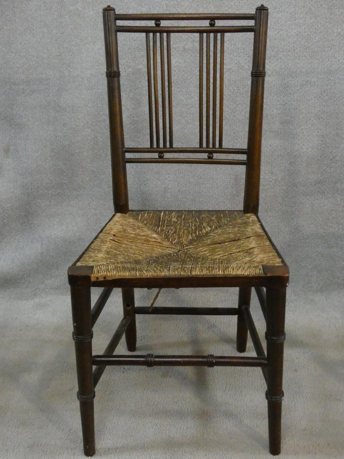 A pair of late 19th century Morris style rush seated side chairs - Image 2 of 8