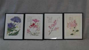 Four framed and glazed contemporary Oriental botanical prints of various flowers. H.73 W.53cm