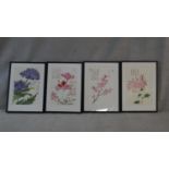 Four framed and glazed contemporary Oriental botanical prints of various flowers. H.73 W.53cm