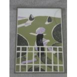 A framed and glazed screen print, Behind the Fence, signed and dated B Caskovic, N, 1980. (glass