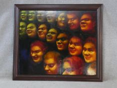 Janet Owen (b.1971) a framed oil on board, 'A Face in the Crowd, signed, dated and inscribed to