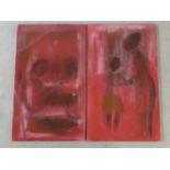 A pair of unframed oils on canvas, figural studies, unsigned. H.100 W.60cm