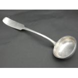 A 19th century Continental white metal soup ladle. Hallmarked and monogrammed. L.36cm 245g