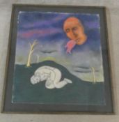 A framed pastel on paper, surrealist study, unsigned. H.92.5 W.83.5cm