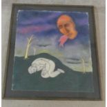 A framed pastel on paper, surrealist study, unsigned. H.92.5 W.83.5cm
